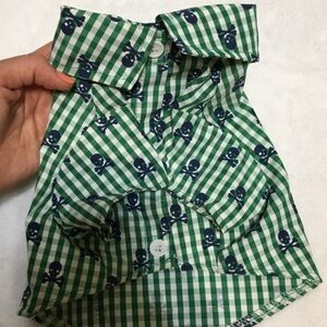 Gingham plaid shirt with skull and bones for small dogs